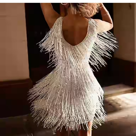 Spirit Silver Fringe V-Neck Mini Dress - Picture 3 of 10